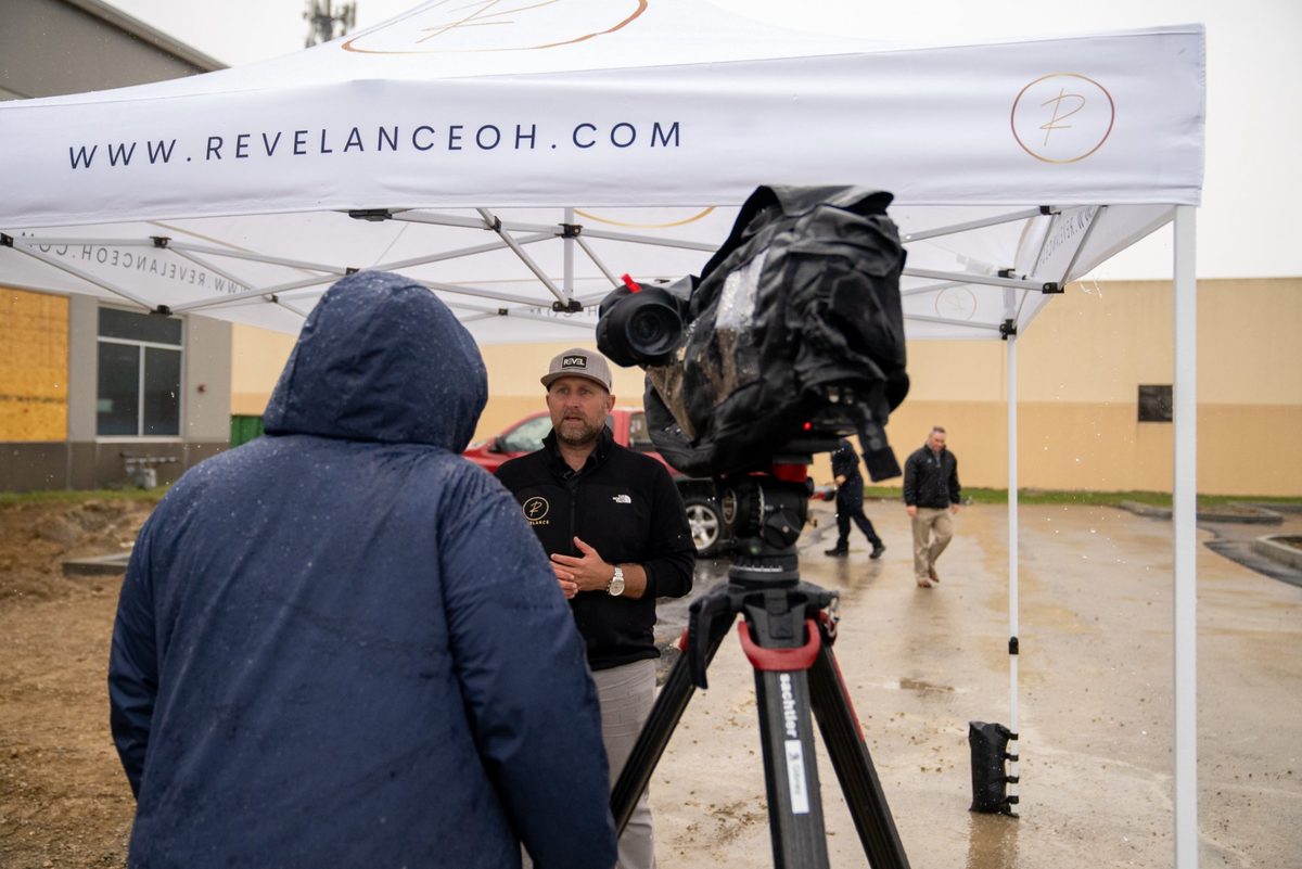Local news interview at the Revelance groundbreaking