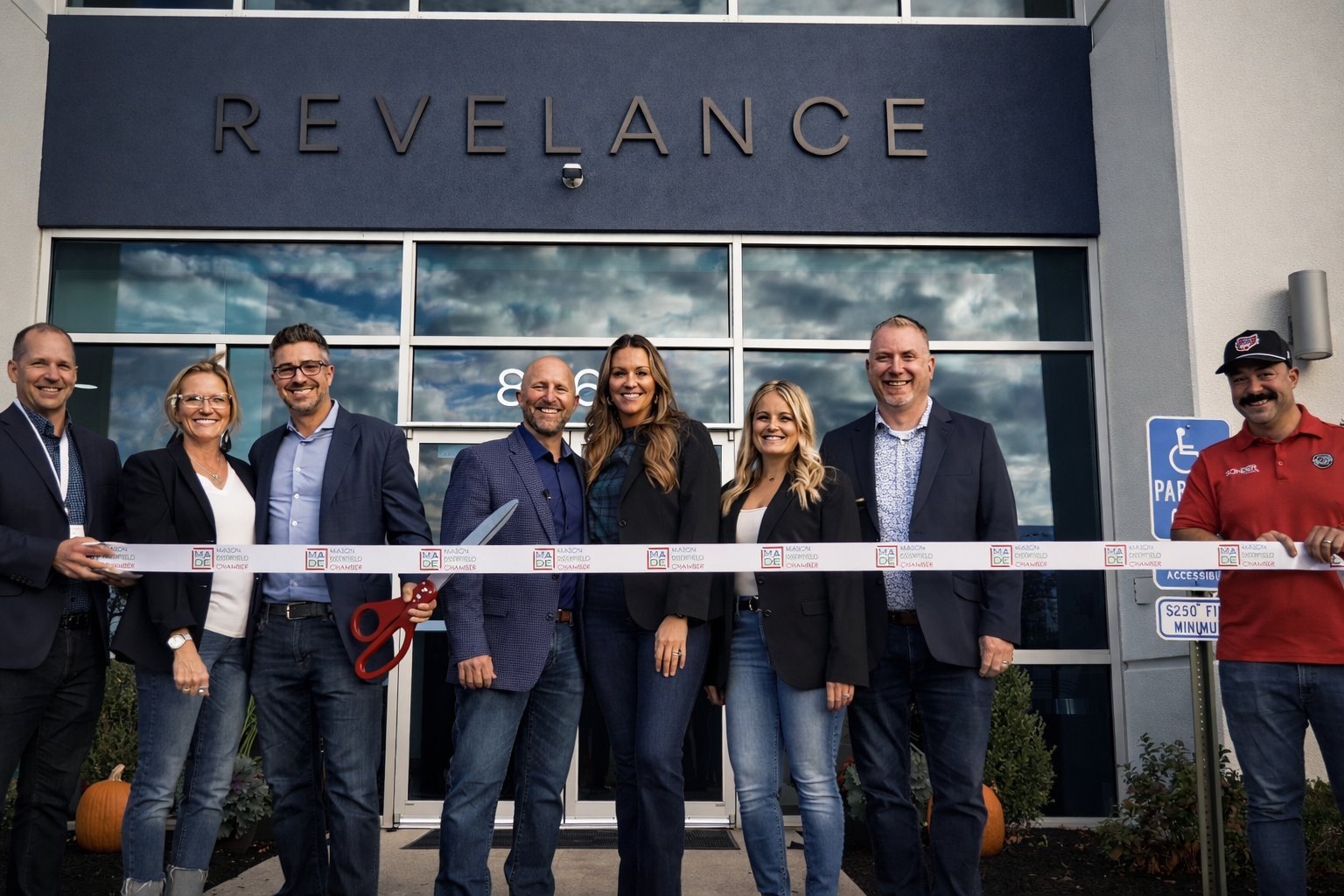 Revelance team ribbon cutting with Mason Deerfield Chamber